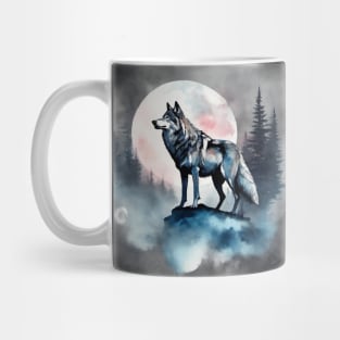 Timber Wolf in Watercolor and Charcoal Mug